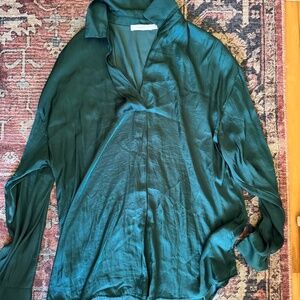 LUSH Emerald Green Satin shirt blouse size S